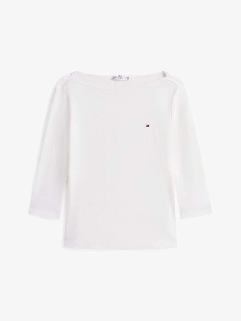 White Boat Neck Slim Fit T-Shirt  Women