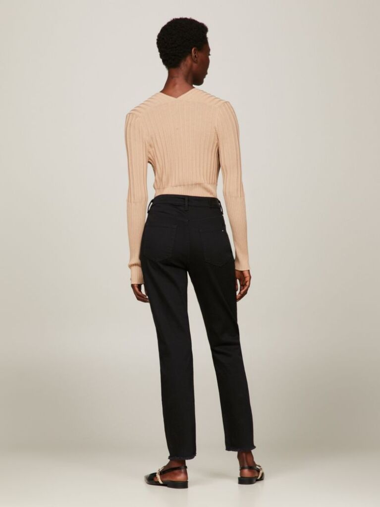 Black High Rise Slim Cigarette Black Ankle Jeans  Women