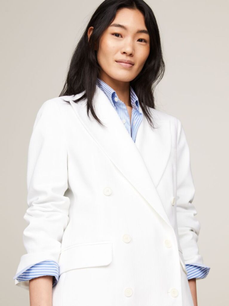 White Pique Oversized Double Breasted Blazer  Women