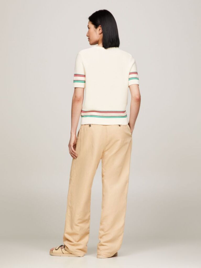 Multi Stripe Henley Neck Short Sleeve Jumper  Women
