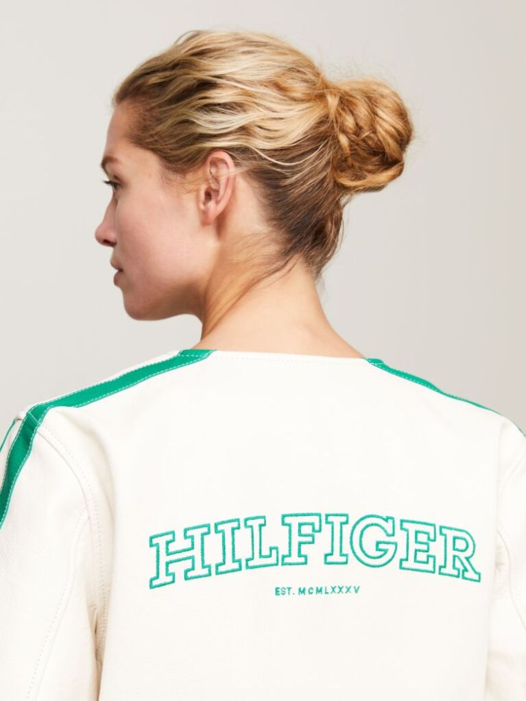 Multi Leather Back Logo Slim Bomber Jacket  Women
