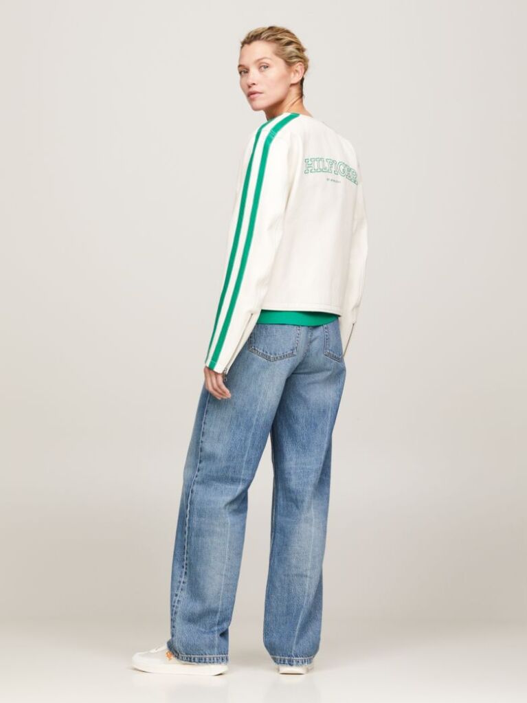 Multi Leather Back Logo Slim Bomber Jacket  Women