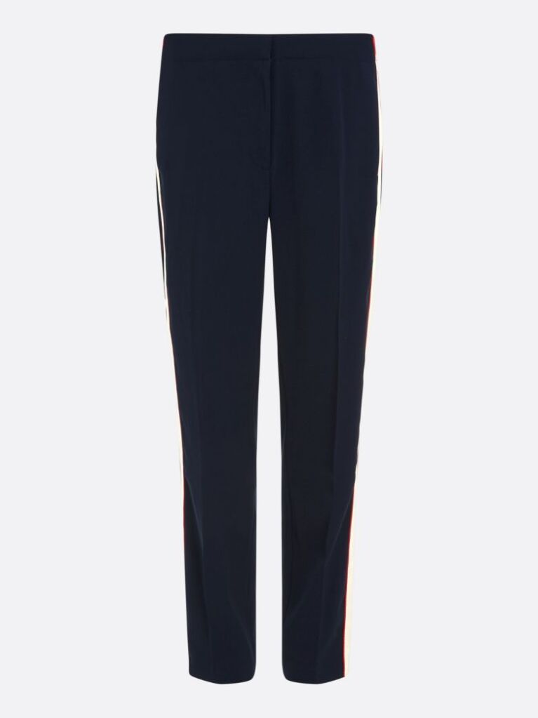 Blue Colour-Blocked Slim Fit Straight Trousers  Women