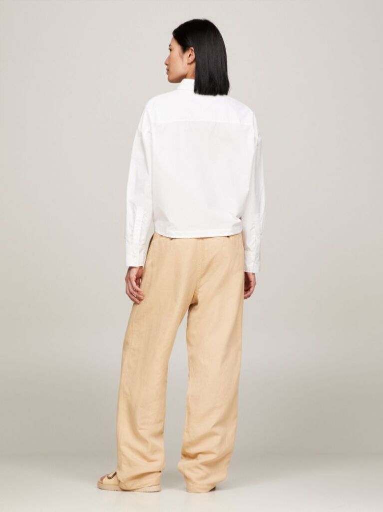White TH Monogram Drawstring Cropped Shirt  Women