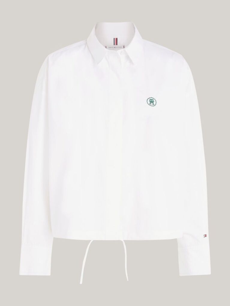 White TH Monogram Drawstring Cropped Shirt  Women