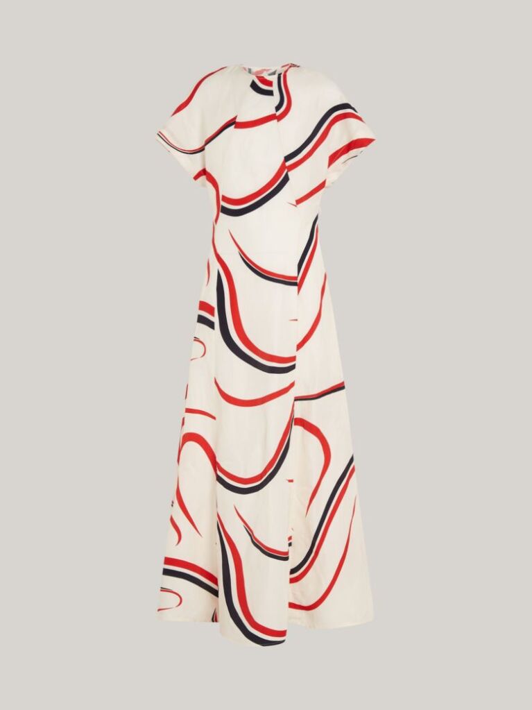 Multi Ribbon Print Fit And Flare Midi Dress  Women