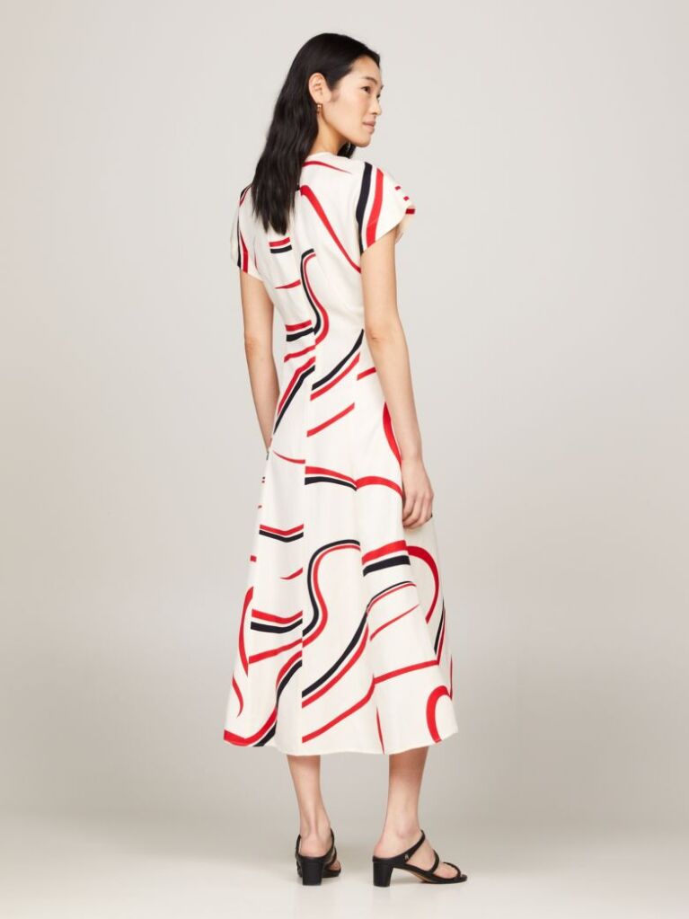 Multi Ribbon Print Fit And Flare Midi Dress  Women
