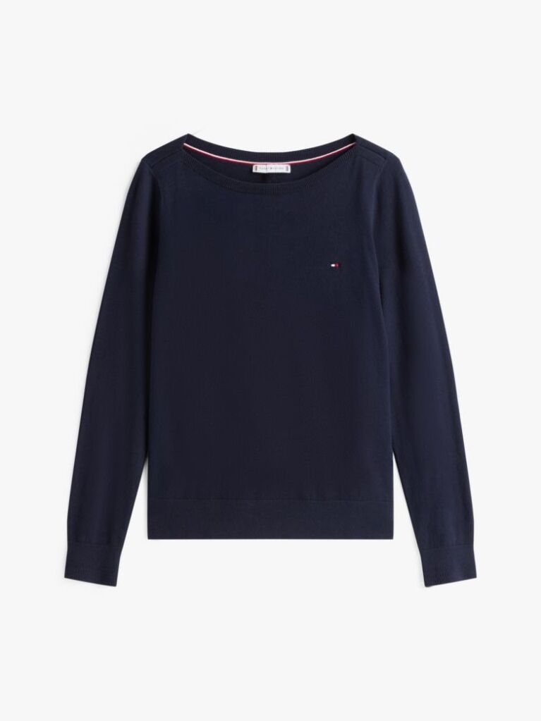 Blue Jersey Stitch Boat Neck Sweater  Women