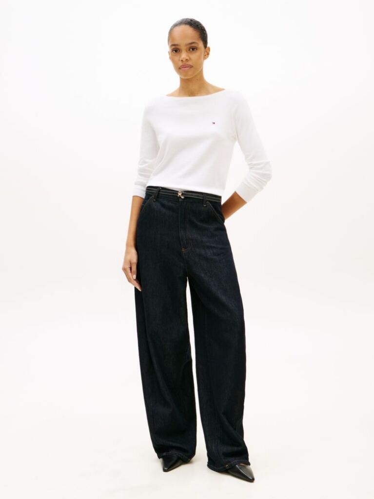 White Jersey Stitch Boat Neck Sweater  Women