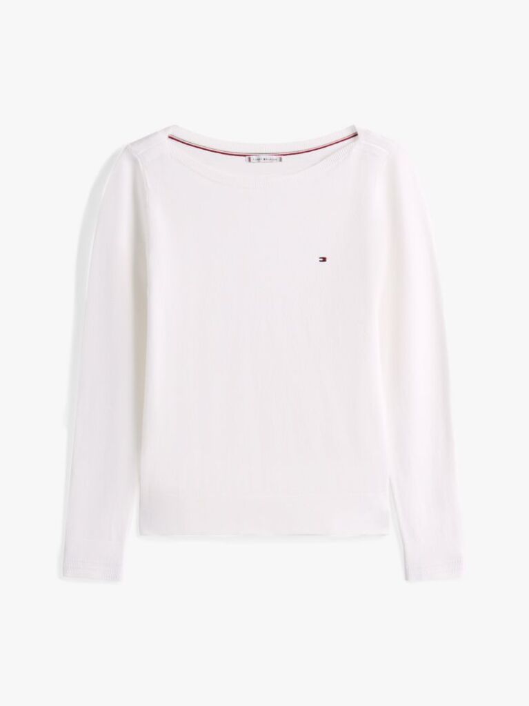 White Jersey Stitch Boat Neck Sweater  Women