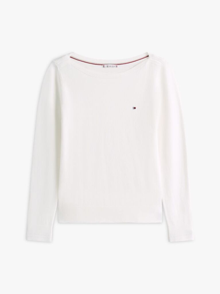 White Jersey Stitch Boat Neck Sweater  Women