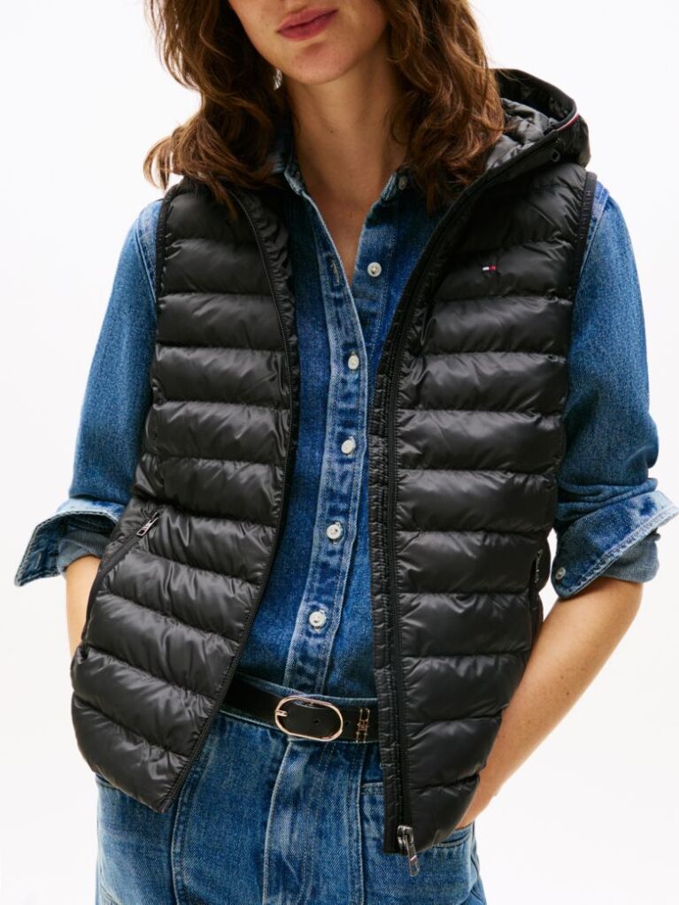 Black Padded Global Stripe Vest  Women