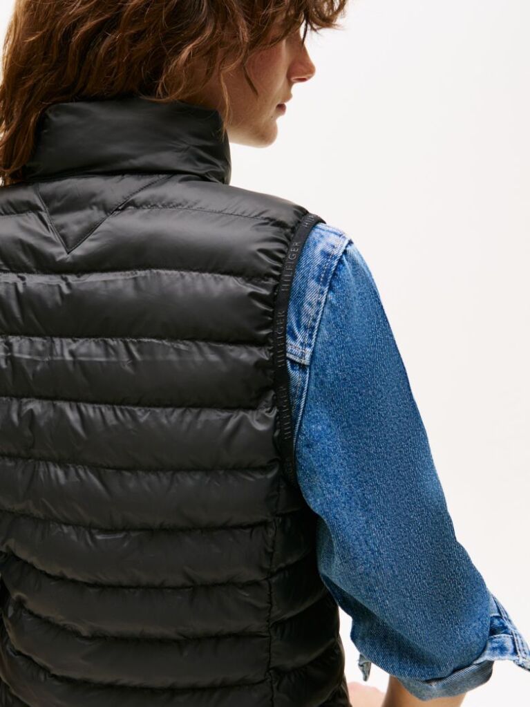 Black Padded Global Stripe Vest  Women