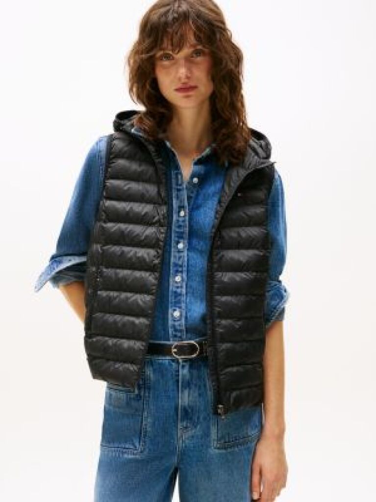 Black Padded Global Stripe Vest  Women