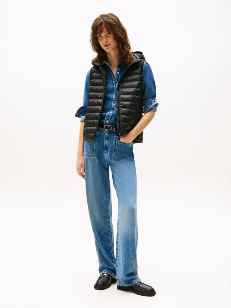 Black Padded Global Stripe Vest  Women