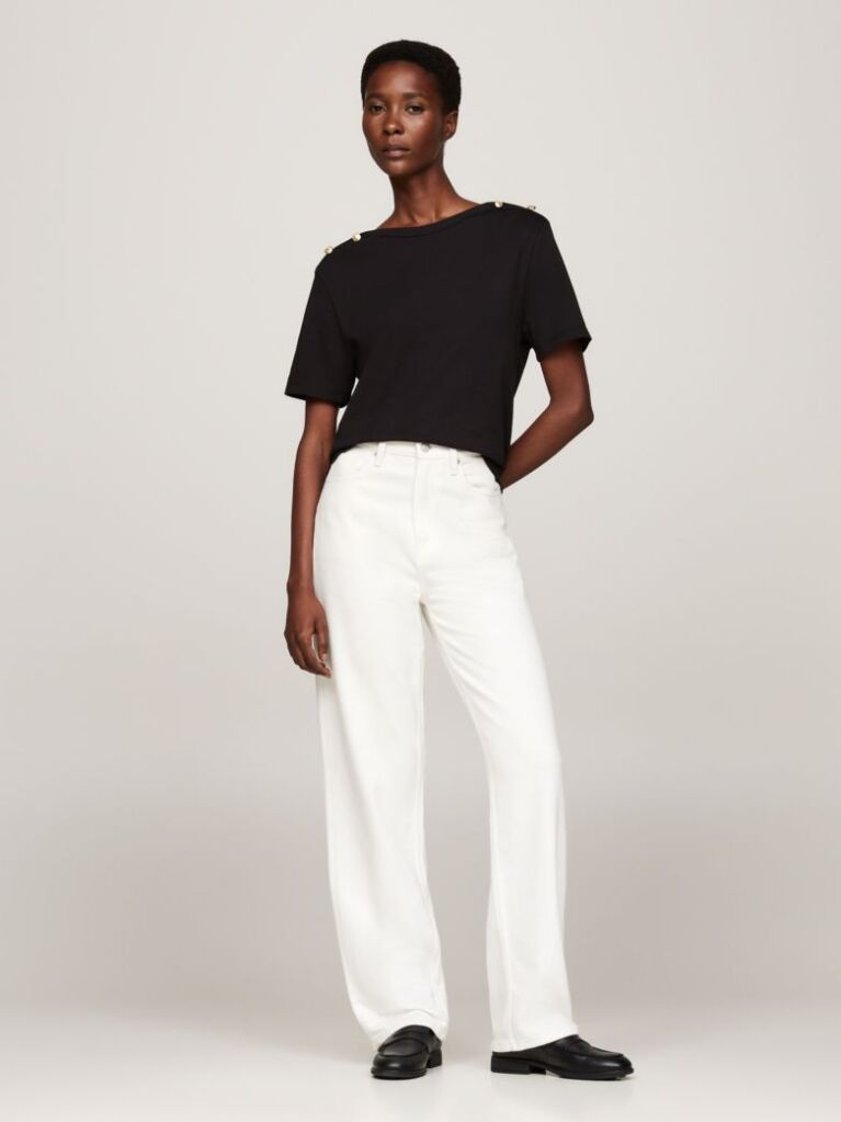 Black Stripe Boat Neck Relaxed T-Shirt  Women