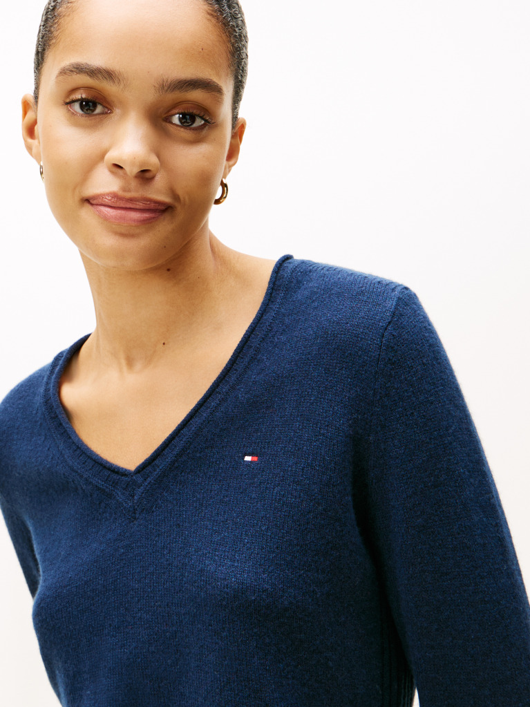 Blue Pure Wool V-Neck Jumper  Women