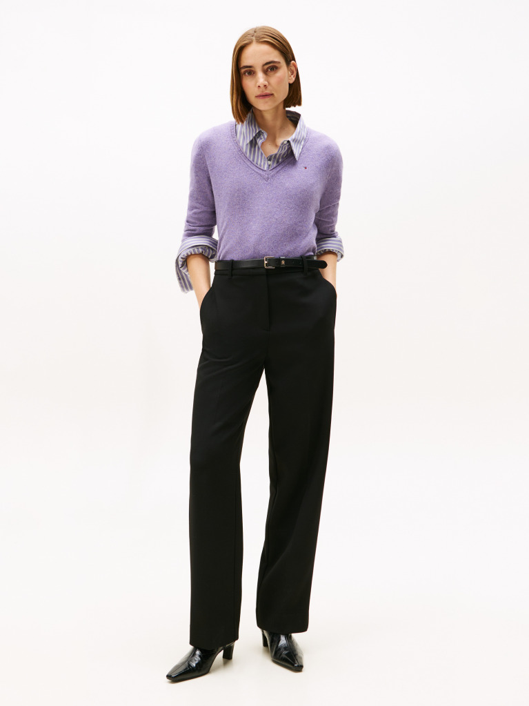 Purple Pure Wool V-Neck Jumper  Women