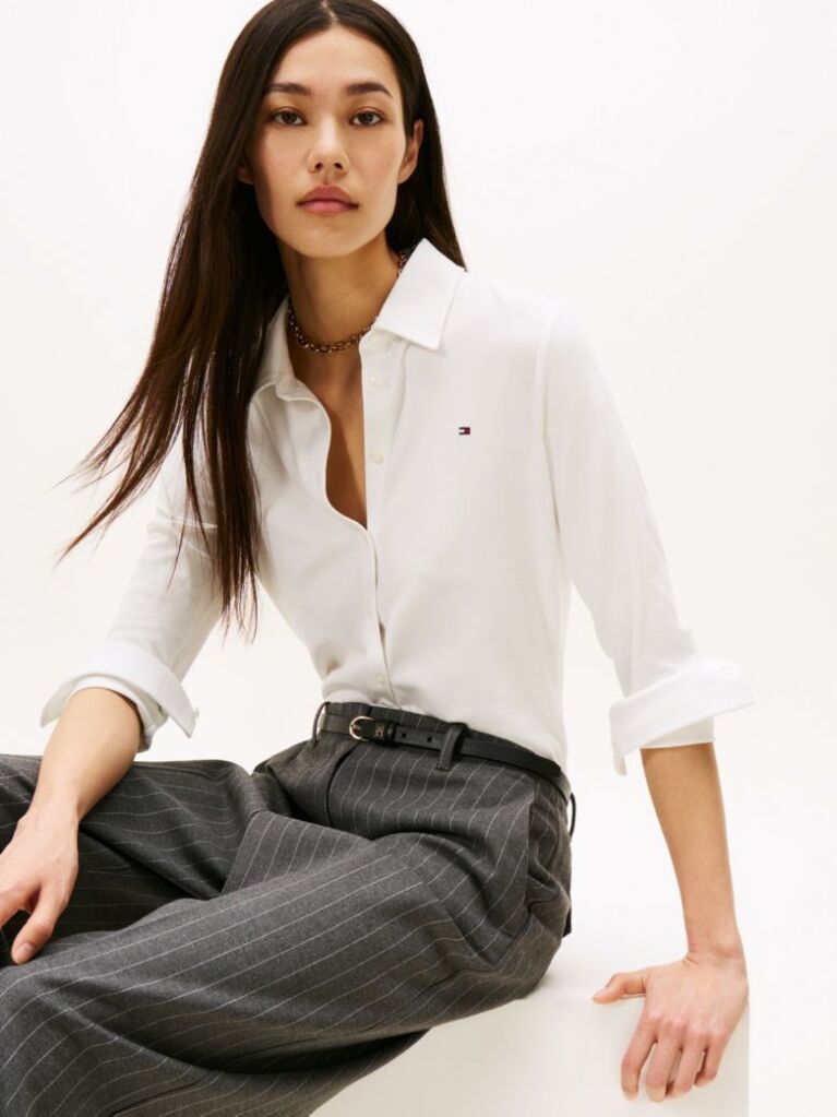 White 1985 Slim Fit Pique Shirt  Women