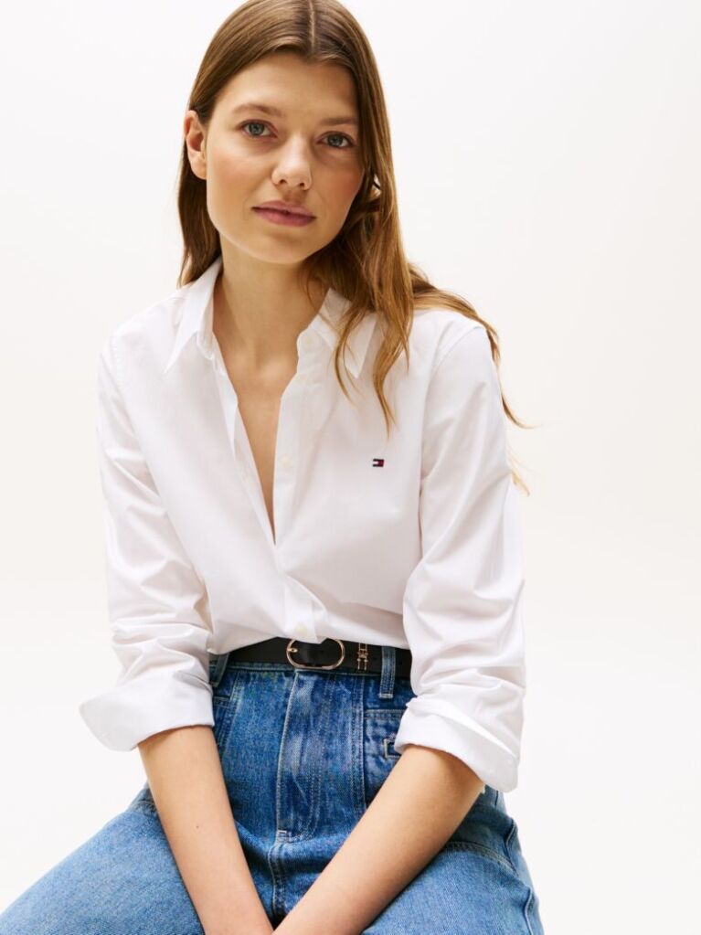 Άσπρο Μακρυμάνικο Ελαστικό Πουκάμισο  Γυναίκες