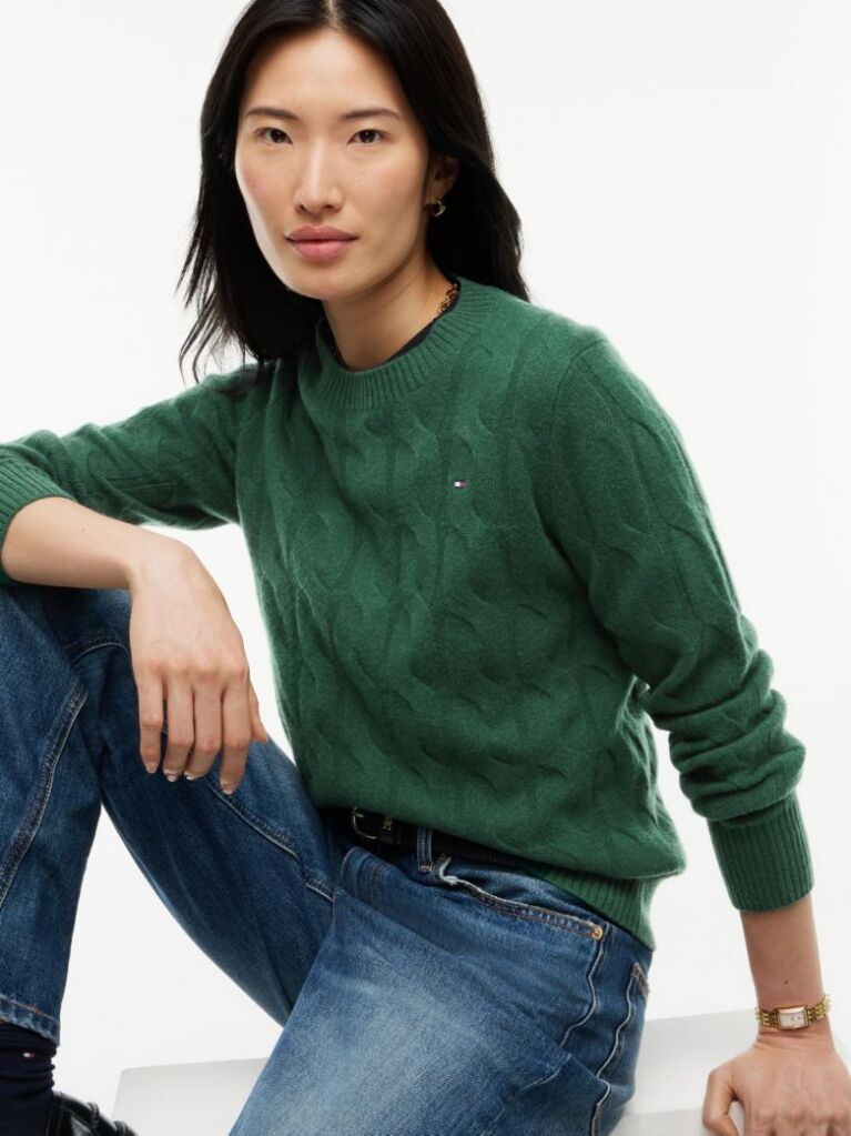 Green Pure Wool Cable Knit Jumper  Women