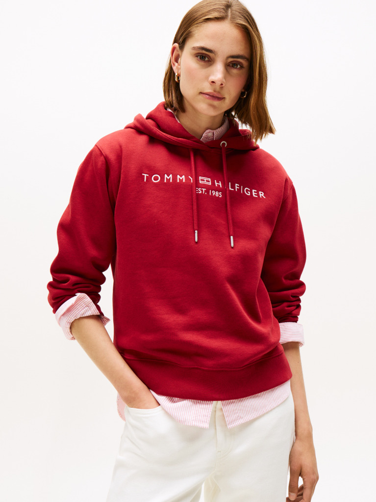 Κόκκινο Hoody Με Κεντητό Λογότυπο  Γυναίκες