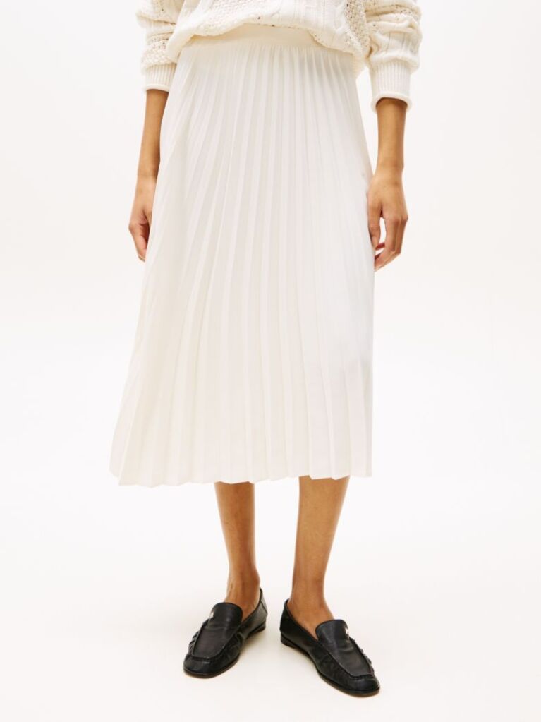 White Pleated Midi Skirt  Women