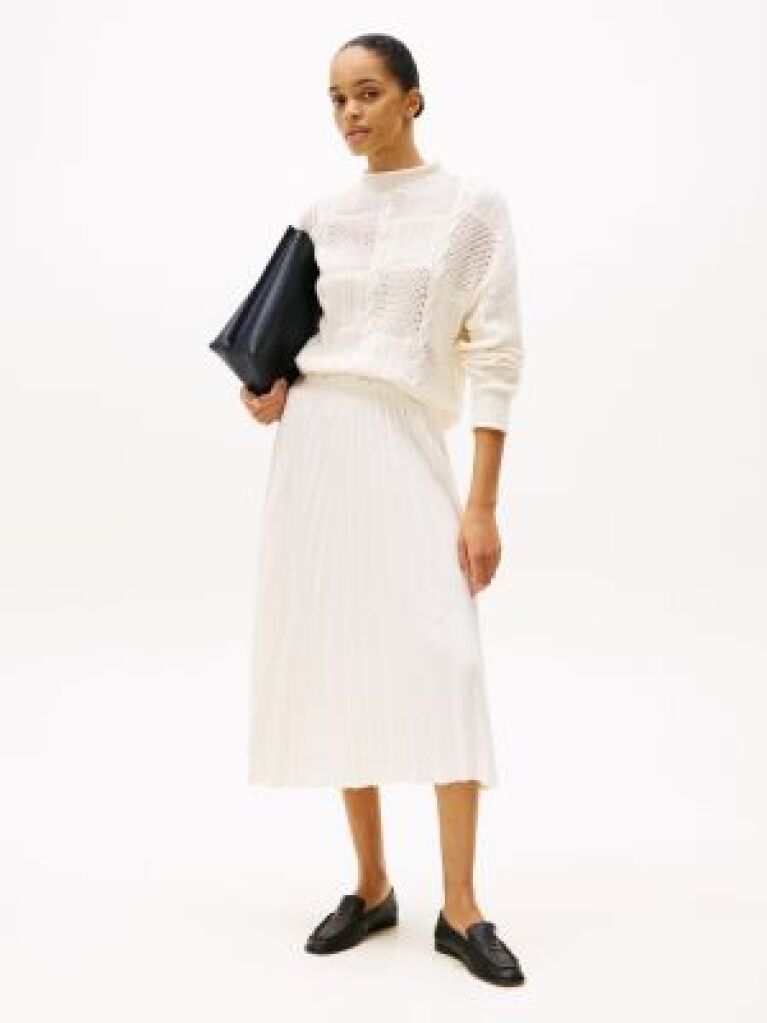 White Pleated Midi Skirt  Women