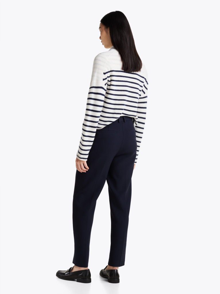 Blue Slim Fit Straight Cropped Trousers  Women