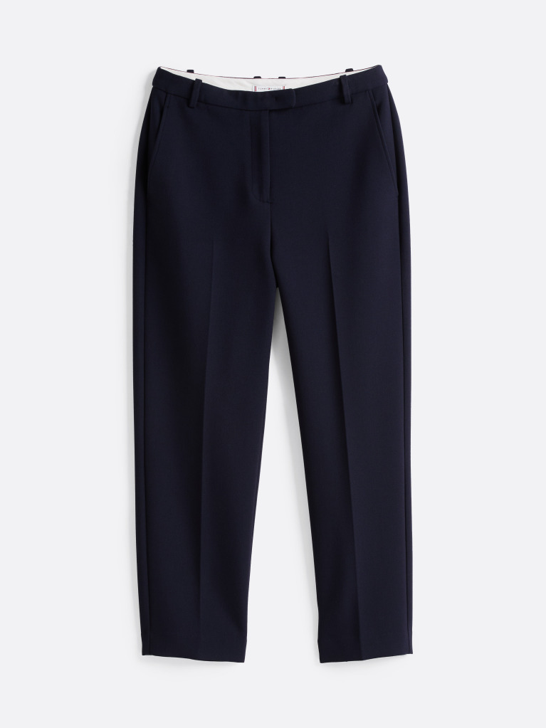 Blue Slim Fit Straight Cropped Trousers  Women