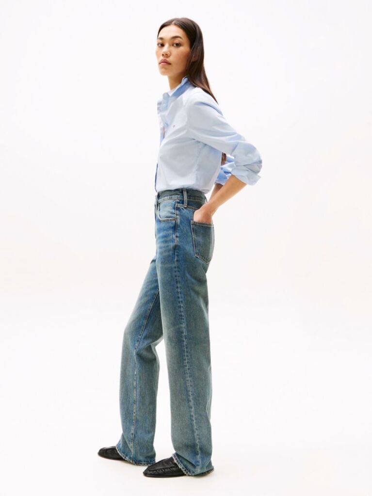Μπλε Ψηλόμεσο Άνετο Τζιν Σε Bootcut Γραμμή  Γυναίκες
