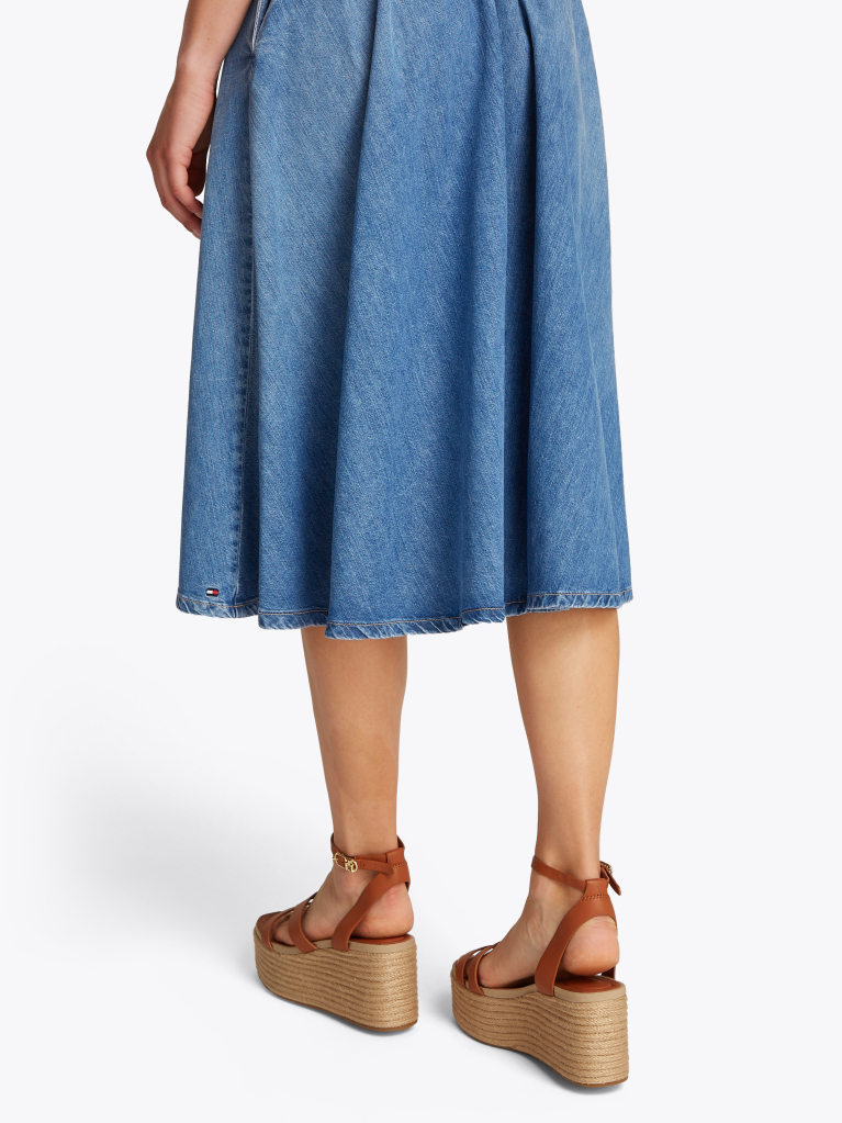 Blue Denim Midi Flared Skirt  Women