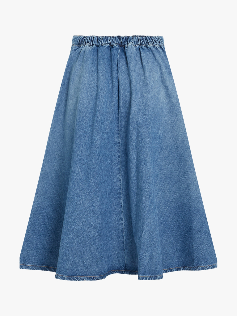 Blue Denim Midi Flared Skirt  Women