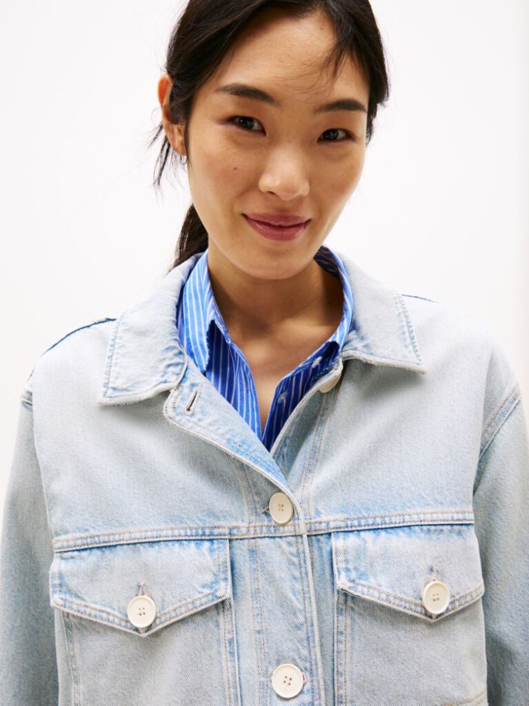 Blue Oversized Faded Denim Utility Jacket  Women