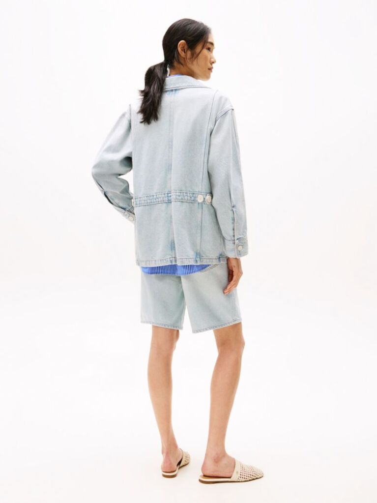 Blue Oversized Faded Denim Utility Jacket  Women