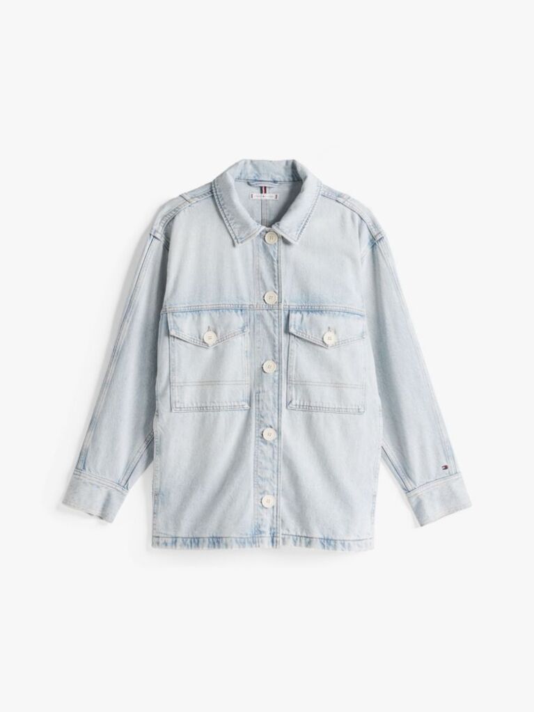 Blue Oversized Faded Denim Utility Jacket  Women