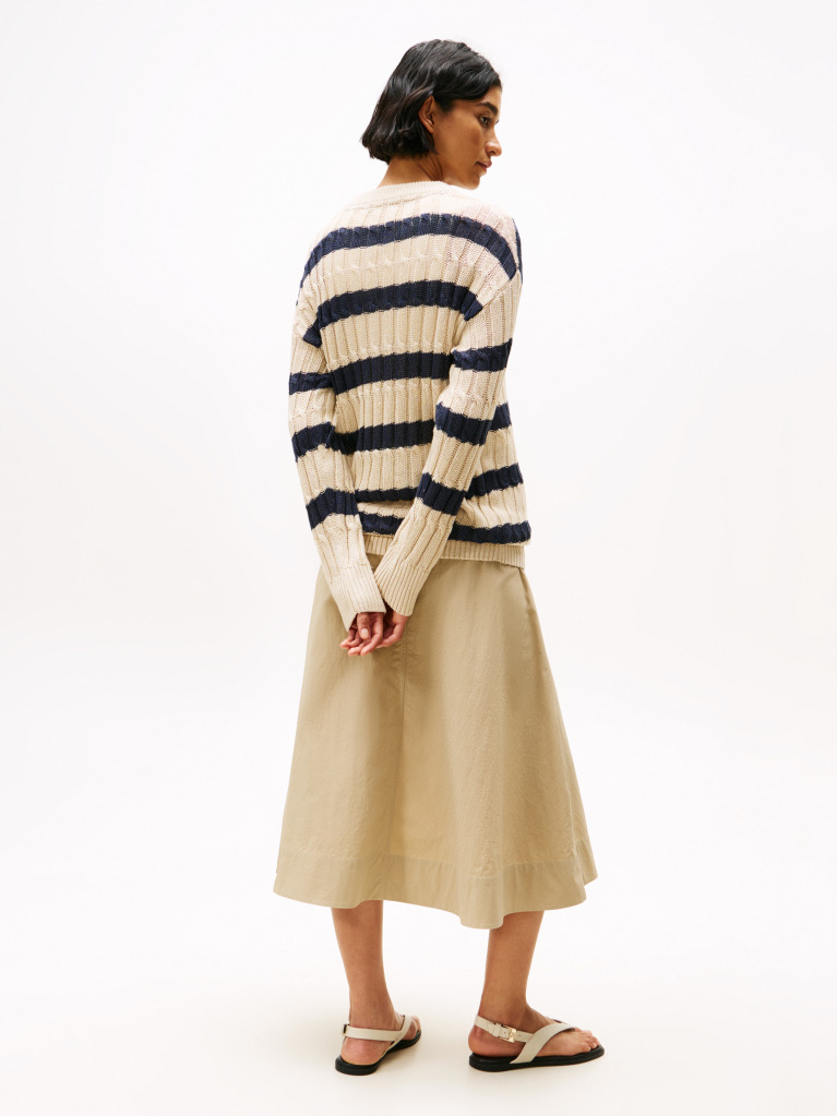 Multi Linen Blend Cable Knit Relaxed Jumper  Women