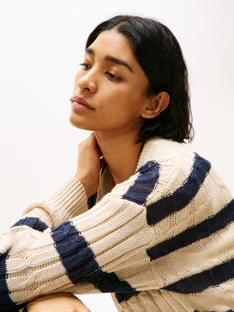 Multi Linen Blend Cable Knit Relaxed Jumper  Women