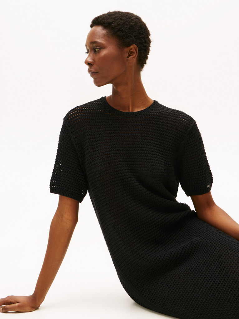 Black Pointelle Crochet Maxi Jumper Dress  Women