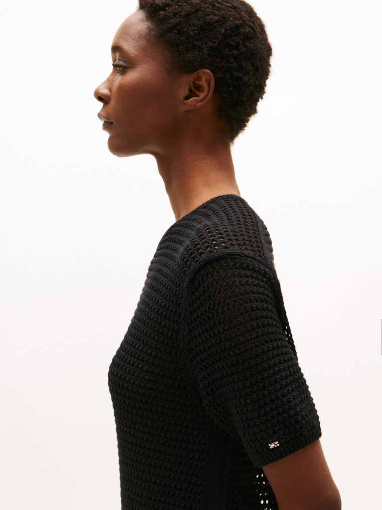 Black Pointelle Crochet Maxi Jumper Dress  Women