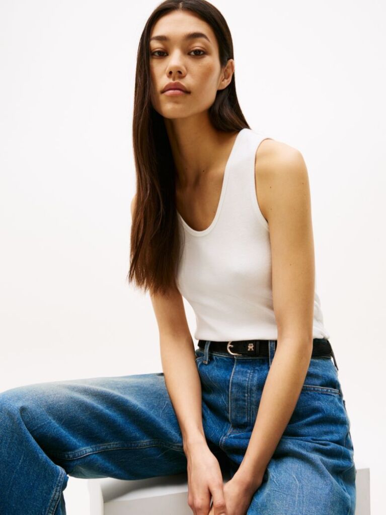 White Contrast Slim Tank Top  Women