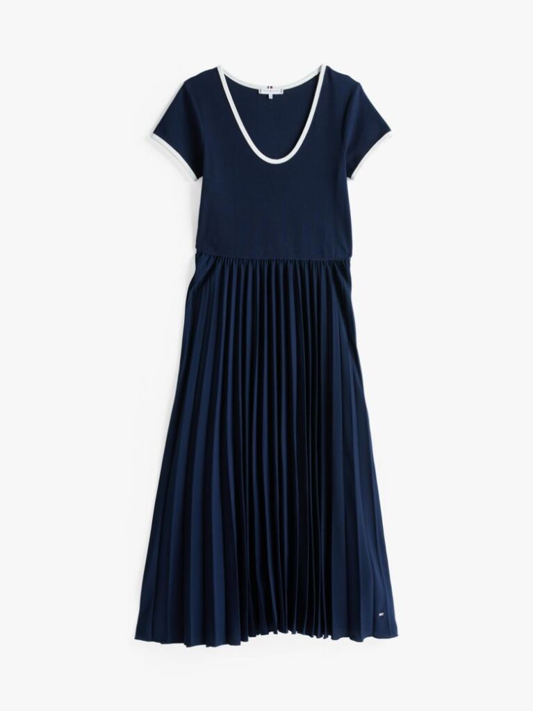 Blue Pleated Fit And Flare Midi Dress  Women