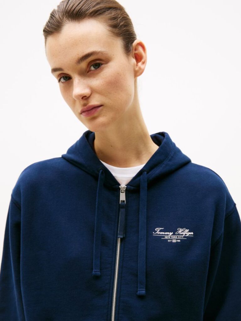 Μπλε Hoody Με Φερμουάρ Και Λογότυπο  Γυναίκες