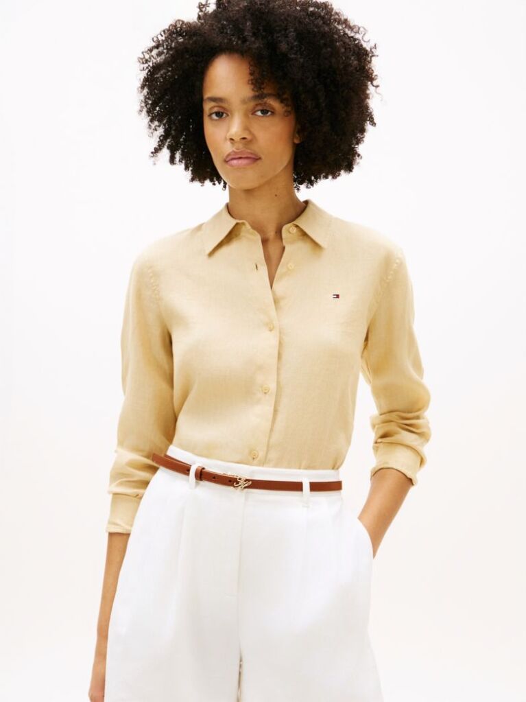 Beige Regular Fit Linen Shirt  Women