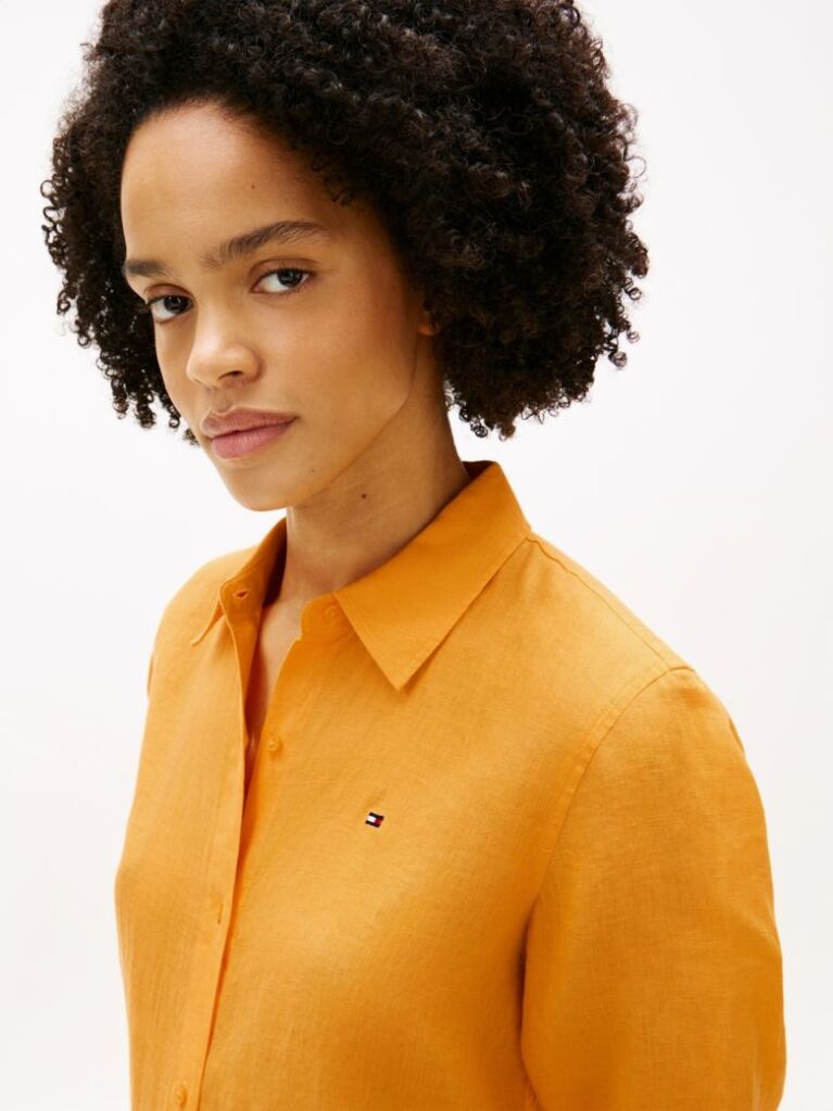 Orange Regular Fit Linen Shirt  Women