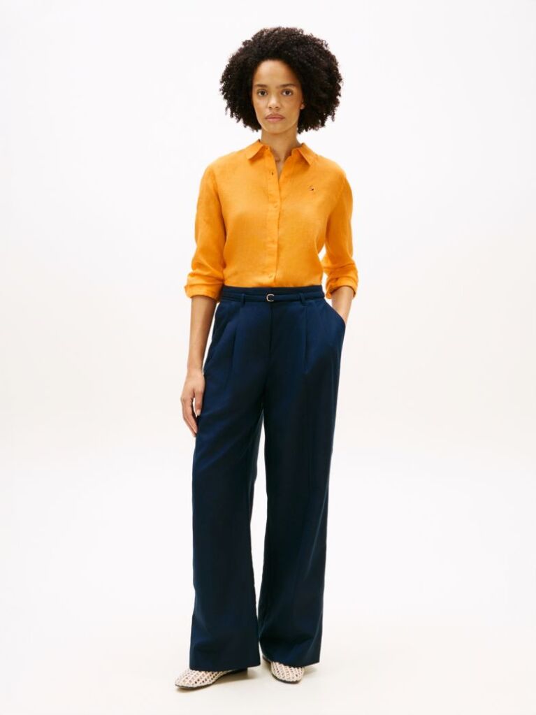 Orange Regular Fit Linen Shirt  Women