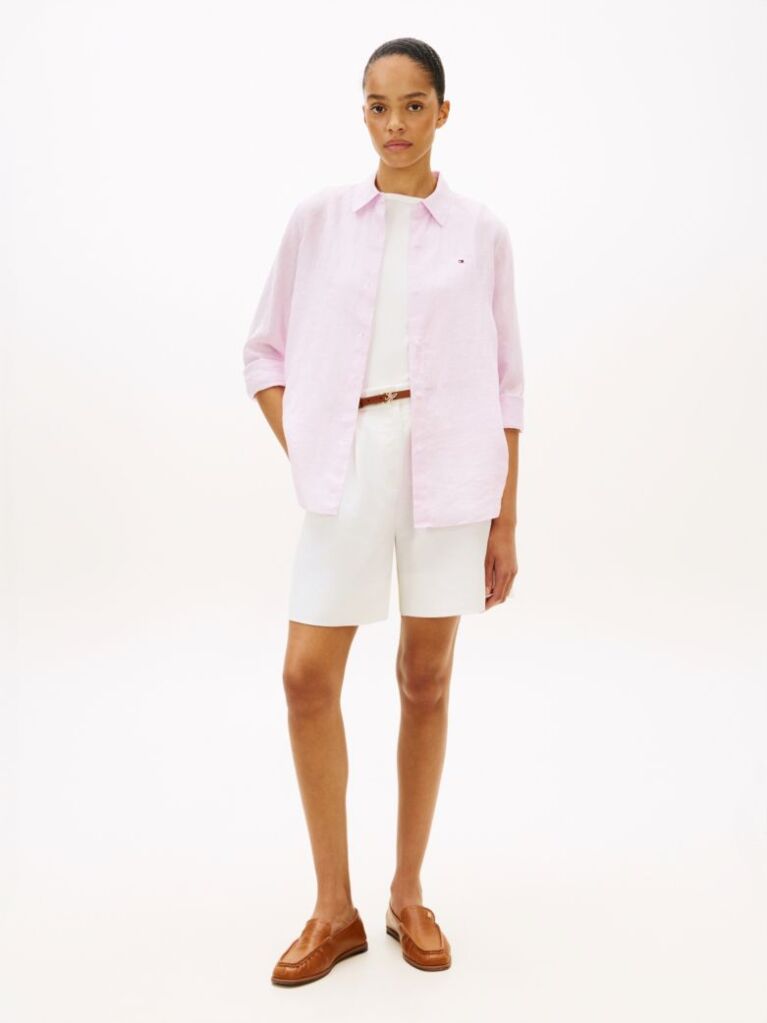 Pink Regular Fit Linen Shirt  Women