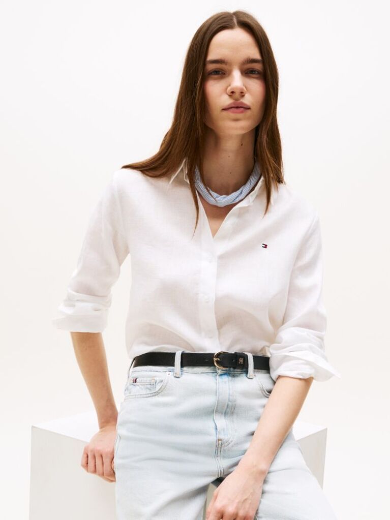 White Regular Fit Linen Shirt  Women