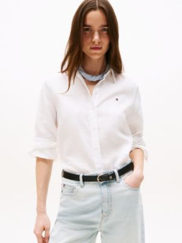 White Regular Fit Linen Shirt  Women