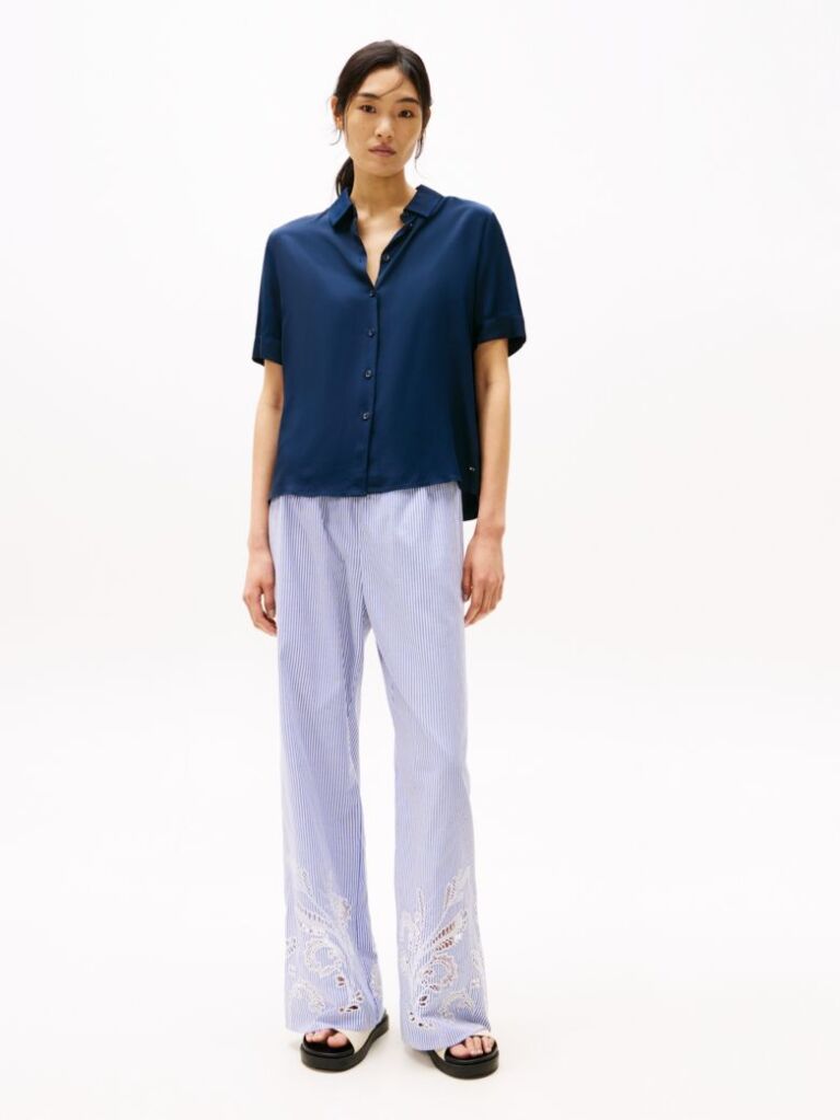 Blue Relaxed Fit Short Sleeve Shirt  Women